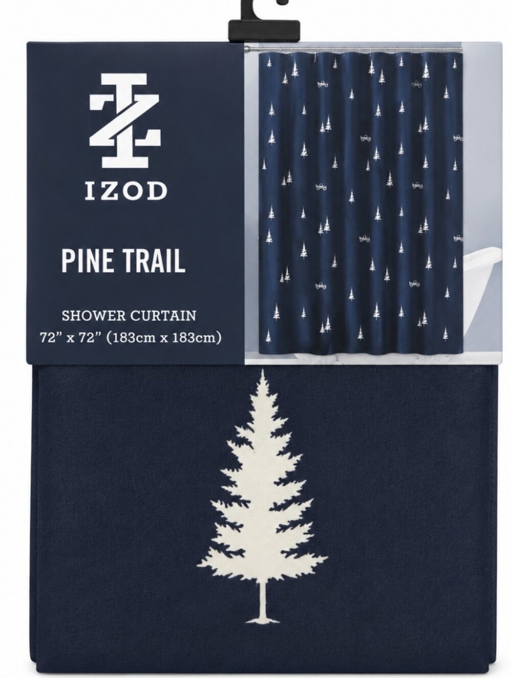 Izod Navy Shower Curtain with Cream Pine Motif 72"X72"